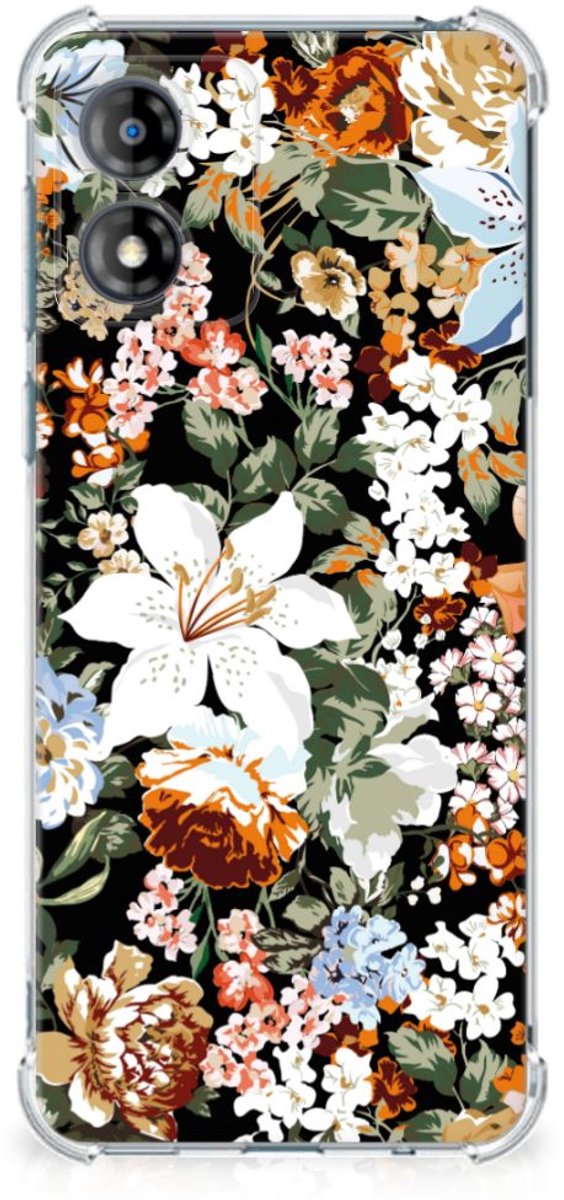 TPU Case Anti-Shock voor Case voor Motorola Moto E13 Dark Flowers