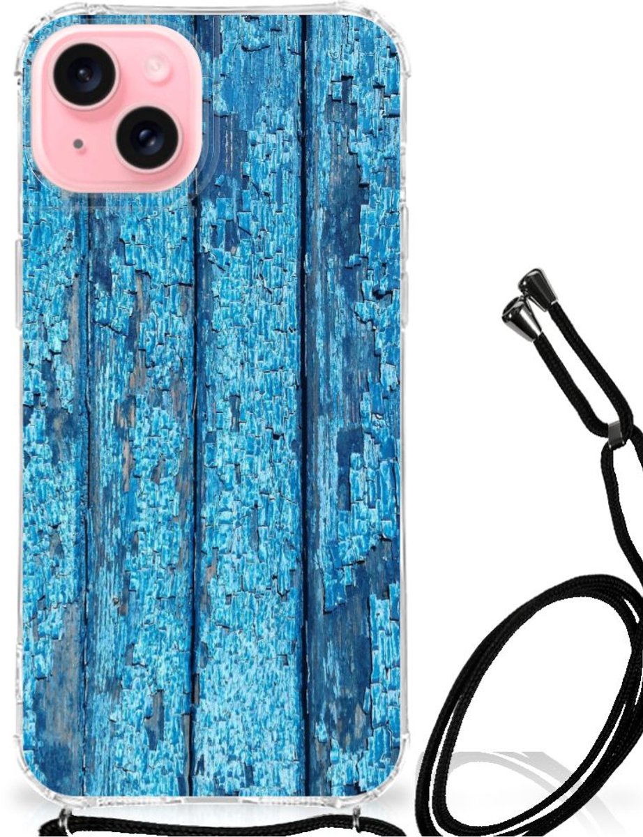 iPhone 15 Plus Stevig Telefoonhoesje Wood Blue