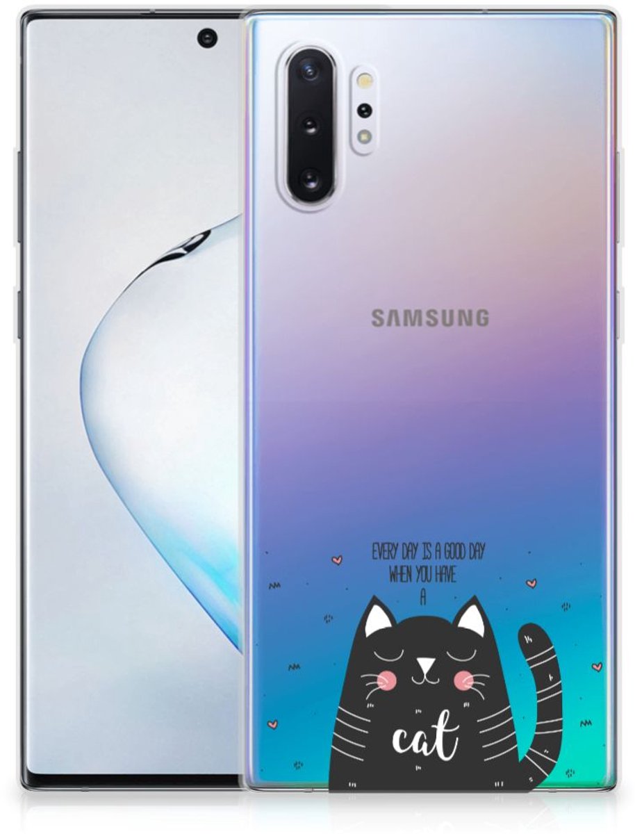 Back Cover voor Samsung Galaxy Note 10 Plus Telefoonhoesje met Naam Cat Good Day