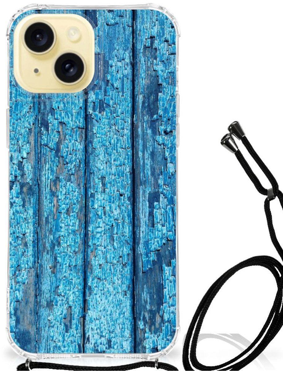 Apple iPhone 15 Stevig Telefoonhoesje Wood Blue