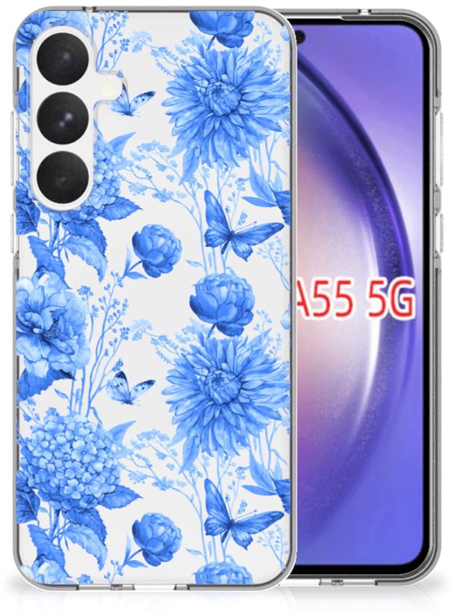 TPU Case voor Samsung Galaxy A55 Flowers Blue