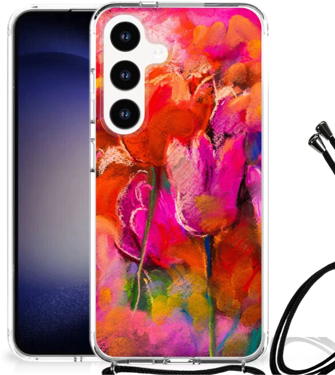 TPU Case Anti-Shock met Koord voor Back Cover Samsung Galaxy S24 Tulips