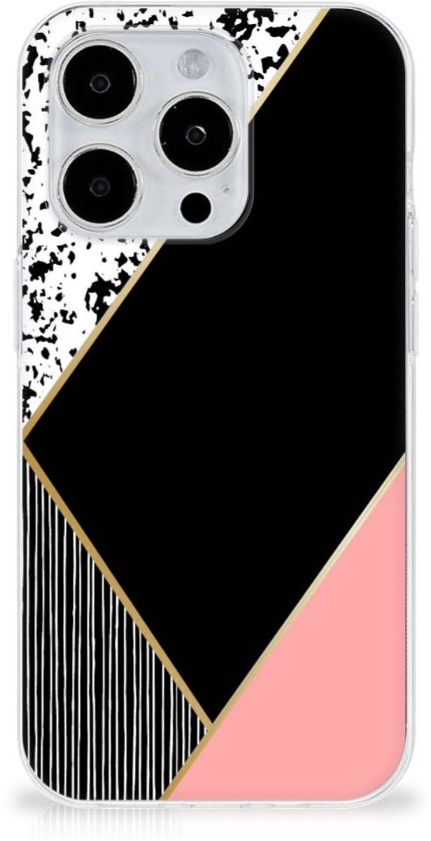 iPhone 15 Pro TPU Hoesje Zwart Roze Vormen