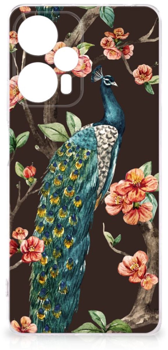 Xiaomi Poco F5 TPU Hoesje Pauw met Bloemen