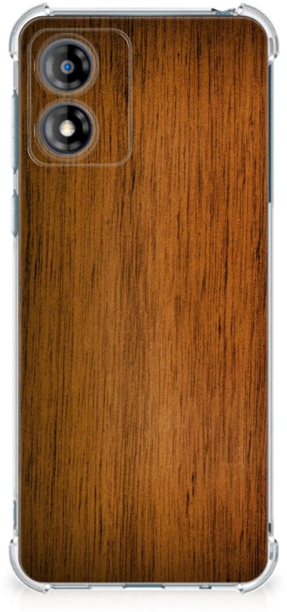 Motorola Moto E13 Stevig Telefoonhoesje Donker Hout