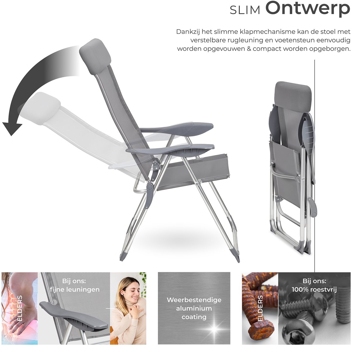 tectake Aluminium tuinstoelen inklapbaar, Antraciet | Leen Bakker