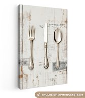 Canvas schilderij 80x120 cm - Exclusieve wanddecoratie Zilver - Bestek - Hout - Muurdecoratie woonkamer - Slaapkamer decoratie - Kamer accessoires - Schilderijen op canvas