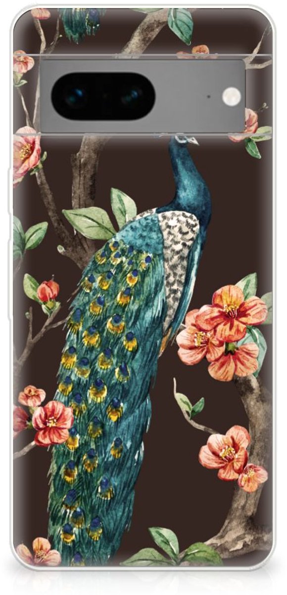 Google Pixel 7 TPU Hoesje Pauw met Bloemen