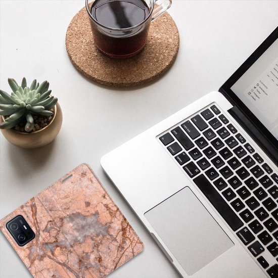 Coque de téléphone Xiaomi 11T | Xiaomi 11T Pro Wallet Book Case Marbre Oranje