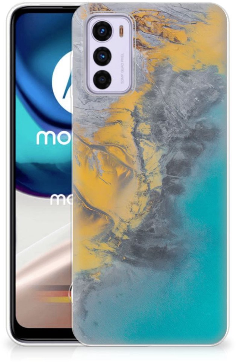 Motorola Moto G42 TPU Siliconen Hoesje Marble Blue Gold