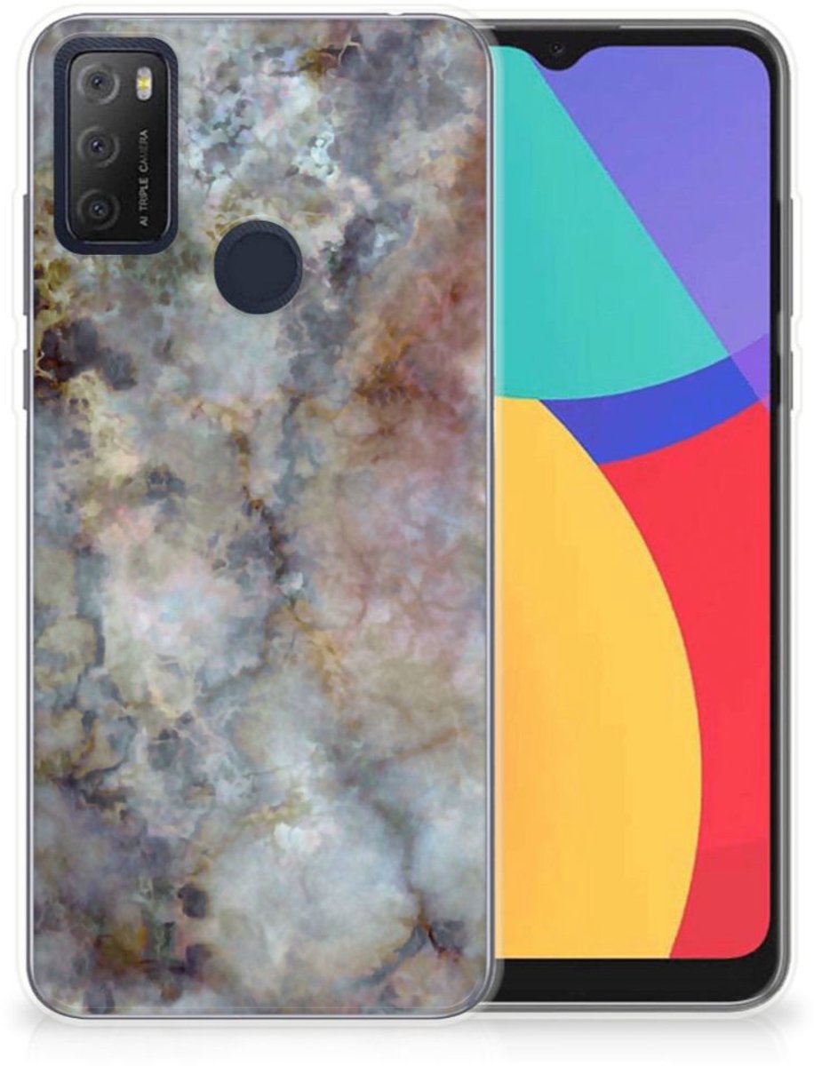 Alcatel 1S (2021) TPU Siliconen Hoesje Marmer Grijs