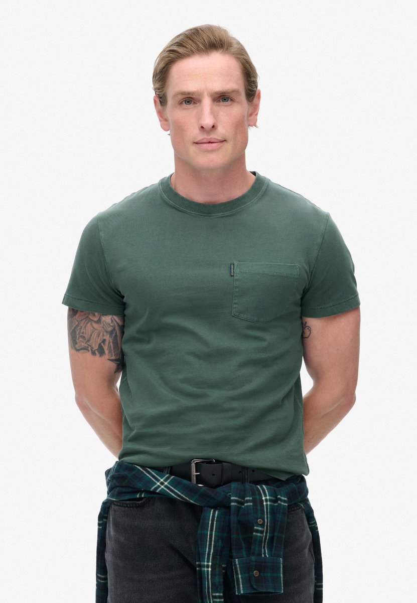 Superdry Essential Washed T-shirt met borstzak Heren T-shirts Groen