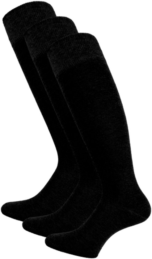 Lot de 3 paires de chaussettes hautes en coton - Sans coutures - Haut sans pression - Femme/Homme - SQOTTON - Zwart - Taille 43-46