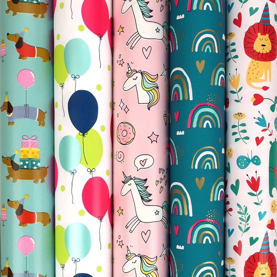 Hallo Cadeaupapier - Inpakpapier voor kinderen - 200 x 70 cm - 5 rollen