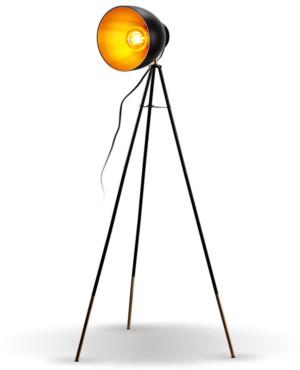 B.K.LICHT - Vloerlamp - voor woonkamer - zwart gouden staande lamp - industriële staanlamp - E27 fitting leeslamp - h: 136cm thumbnail 2