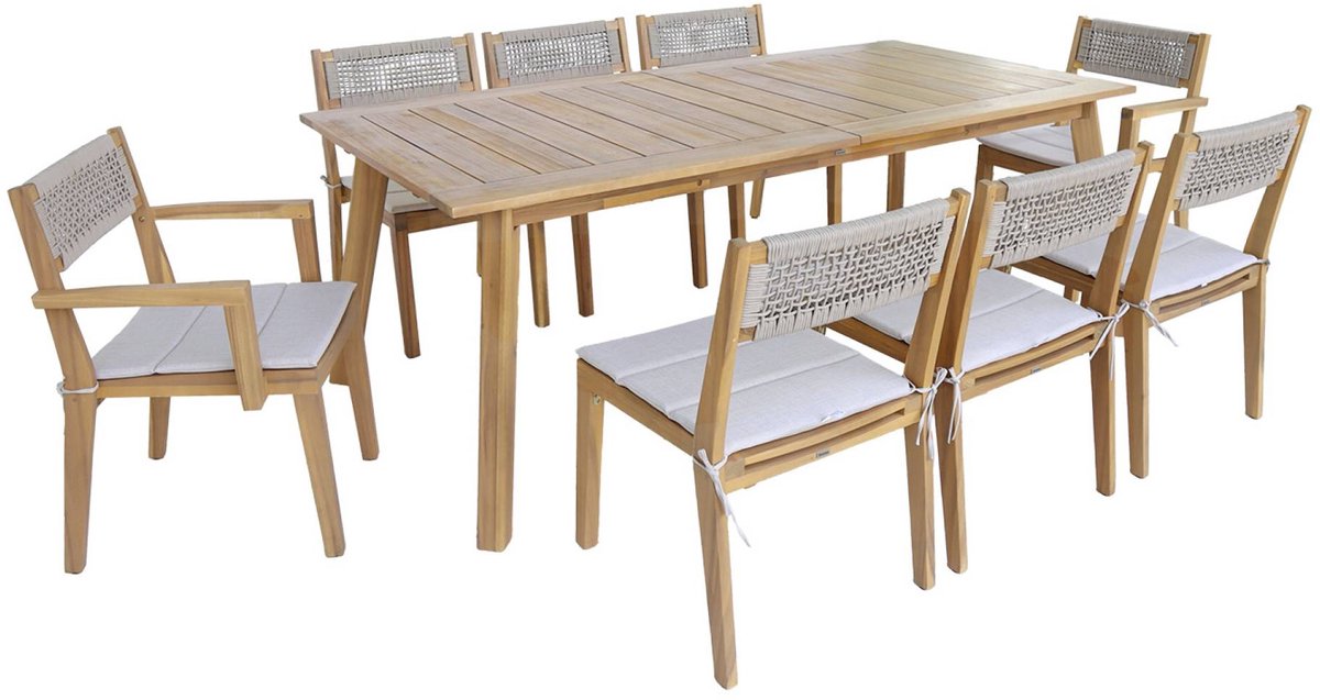 sweeek - Tuintafel van acaciahout met 2 fauteuils en 6 stoelen palena en galena 275 x 100 x 75 cm
