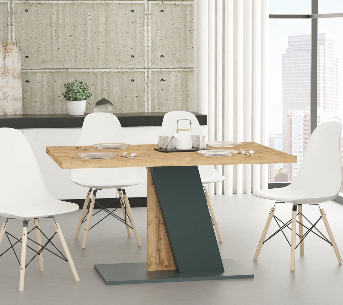 Promeubels - Eetkamertafel Bolivar - Antraciet - Eiken - 138cm - Eettafel