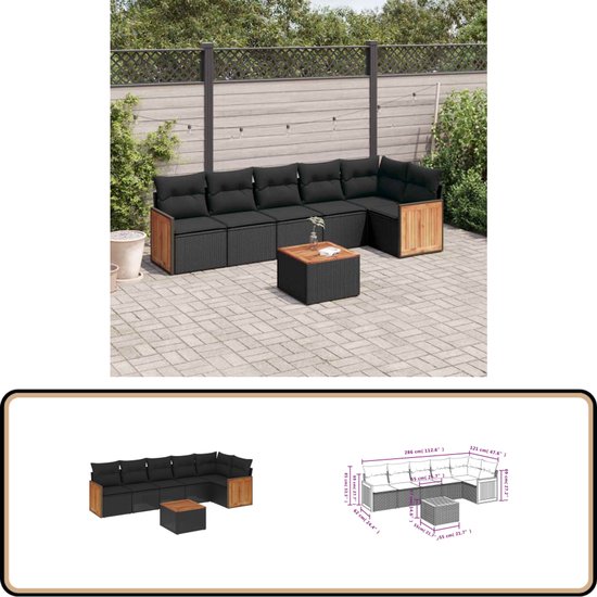 vidaXL Loungeset 7-delig - Poly Rattan - Zwart Loungeset - Lounge Set - Tuinlounge - Buitentijnen - Loungebank