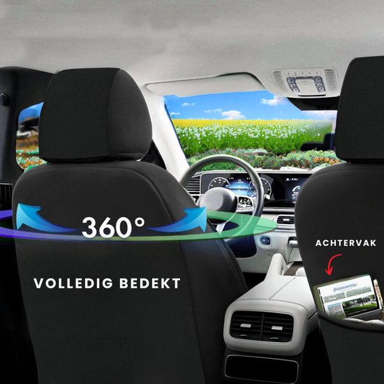 Housses de siège de voiture pour Volkswagen T-Roc 2017 sur mesure| Ensemble de 2 pièces | Siège conducteur + passager série AIS | AIS101 | Zwart avec coutures rouges