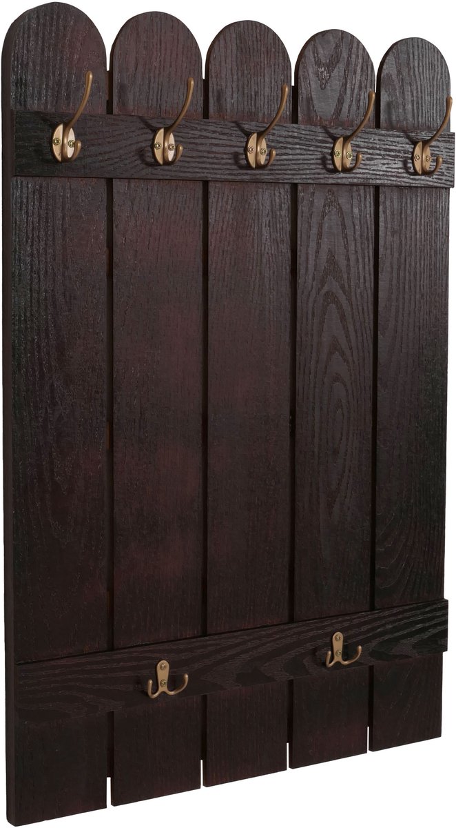 MCW Wandkapstok MCW-N95, kapstokpaneel, paulownia 7 haken 86x60cm ~ bruin
