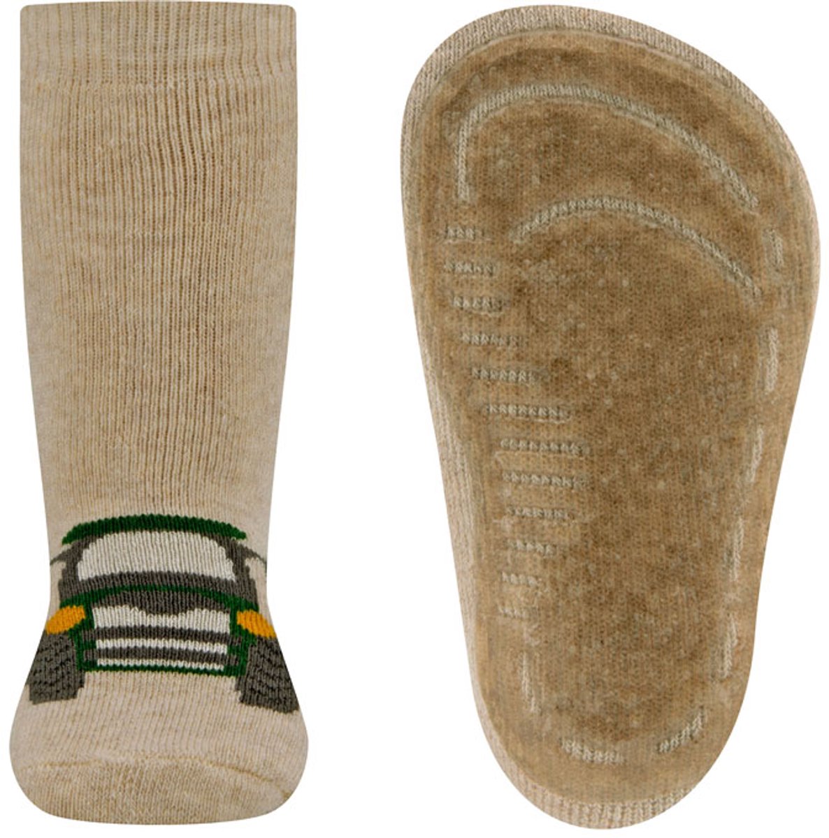 Antislipsokken Ewers - Lichtbeige met Groene Trekker Front - Elastisch - Siliconenzool-25/26