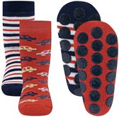 Chaussettes antidérapantes Ewers - Set de 2 - Orange-Rouge avec voitures et rayures - Élastique - Semelle cloutée - 18/19