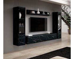 Meubella - Wandmeubel Variety - Zwart - Marmerlook