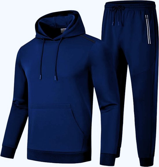 donhobo Joggingpak voor heren, trainingspak, sportpak, sportbroek, gym, tracksuit, ademend, sweatshirt, joggingbroek, casual huispak, blauw, L