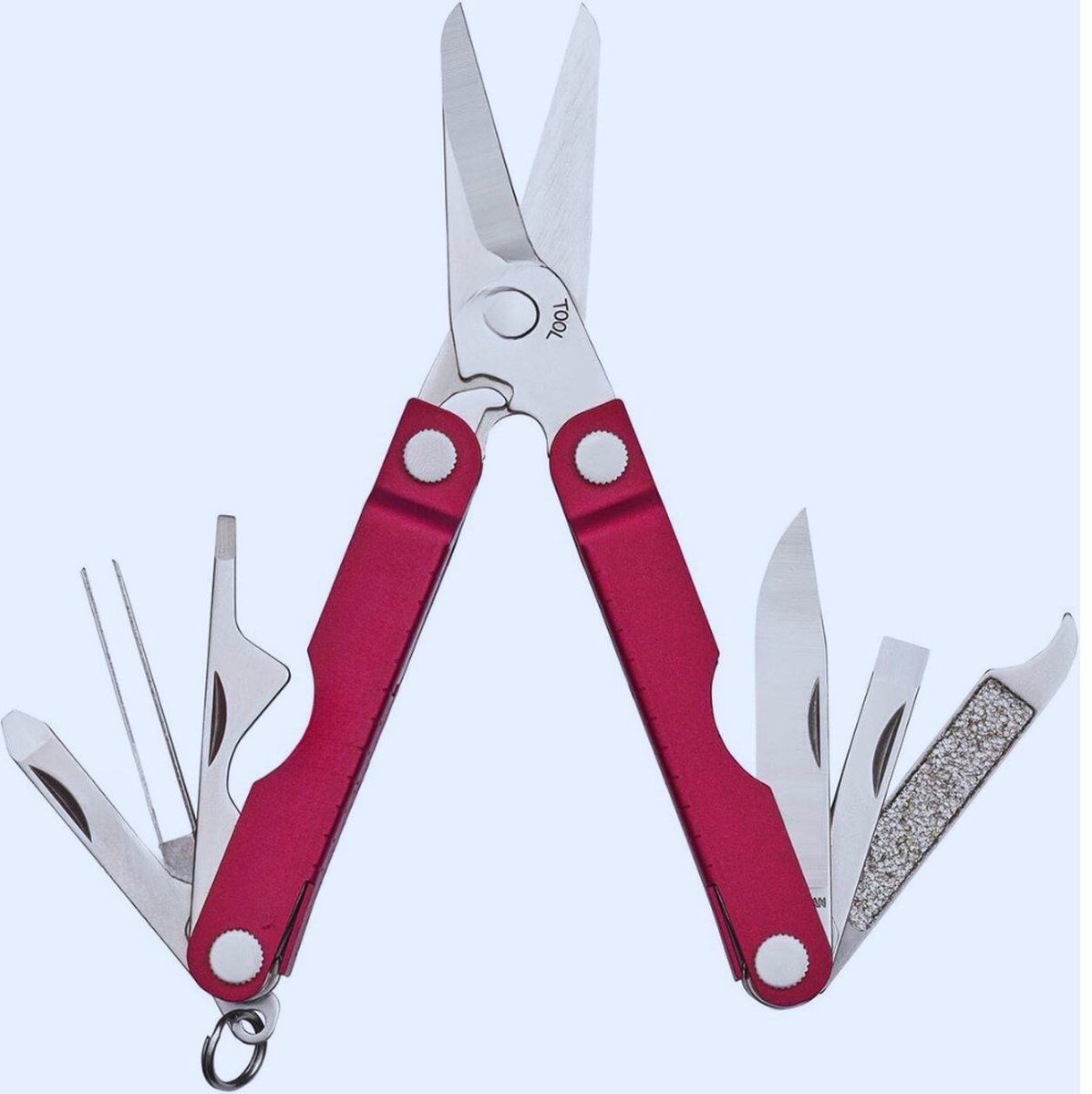 Compacte Roestvrijstalen Multitool Voor Sleutelhanger: Veerschaar En 9 Essentiële Hulpmiddelen In Kersenhouten Behuizing