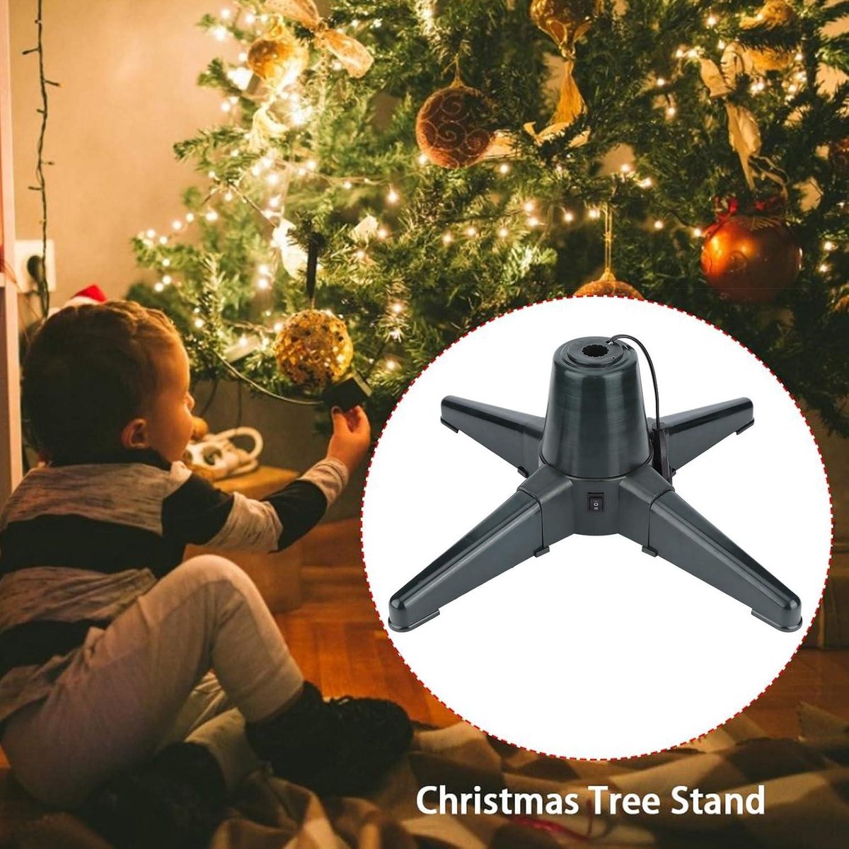 Draaibare kerstboomstandaard, 360 graden draaibare kerstboomstandaard, geen oprollen, elektrische kerstboombasis, voor boomplankdecoraties voor 2,2 (50 cm) ijzeren buizen