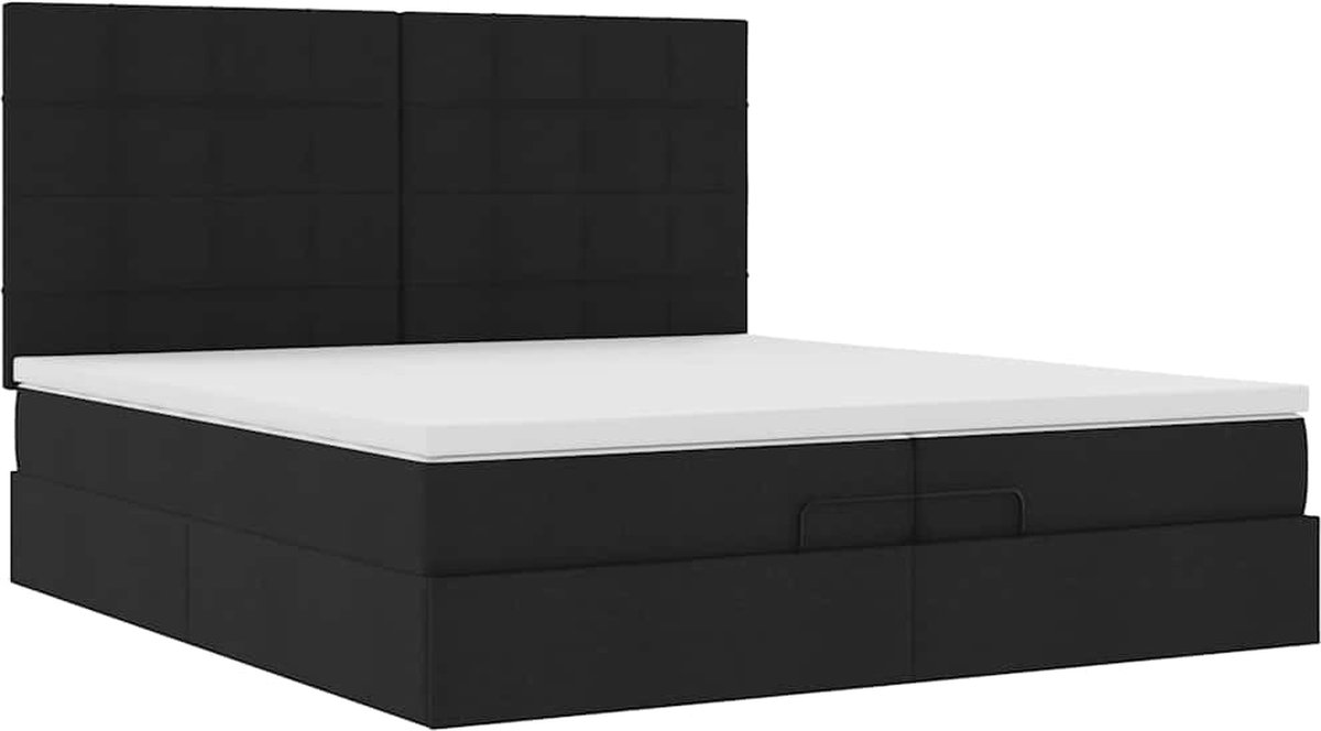 vidaXL - Ottoman - bed - met - matrassen - 200x200cm - stof - zwart