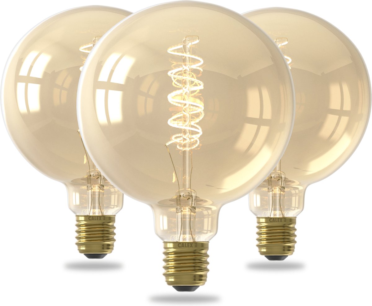 Bol.com Calex Spiraal Filament LED Lamp - Set van 3 stuks - G125 Vintage Lichtbron - E27 - Goud - Warm Wit Licht - Dimbaar aanbieding