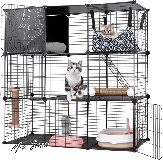Bundelplannen voor doe-het-zelf kattenverblijf, modulaire Catio 5 x 10 met toegang tot tunnel en kattenbak, ideaal voor tuin- en achtertuinen, frisse lucht - België