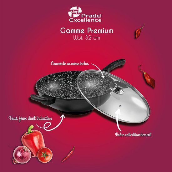 GRÄWE Wok-set 32 cm met coating, met glazen deksel en rooster