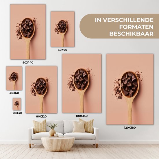 Canvas schilderij 80x120 cm - Exclusieve wanddecoratie Chocola - Hout - Lepel - Muurdecoratie woonkamer - Slaapkamer decoratie - Kamer accessoires - Schilderijen op canvas