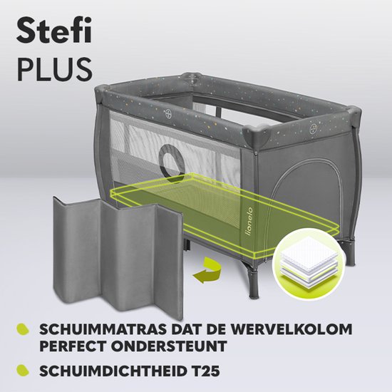 Lionelo Campingbedje Stefi Plus 2in1 - Meegroeibed - Reisbedje en box voor kinderen tot 15 kg - Zijrtis - Hoogwaardige schuimmatras - Snel opvouwbaar van LIONELO — afbeelding 5