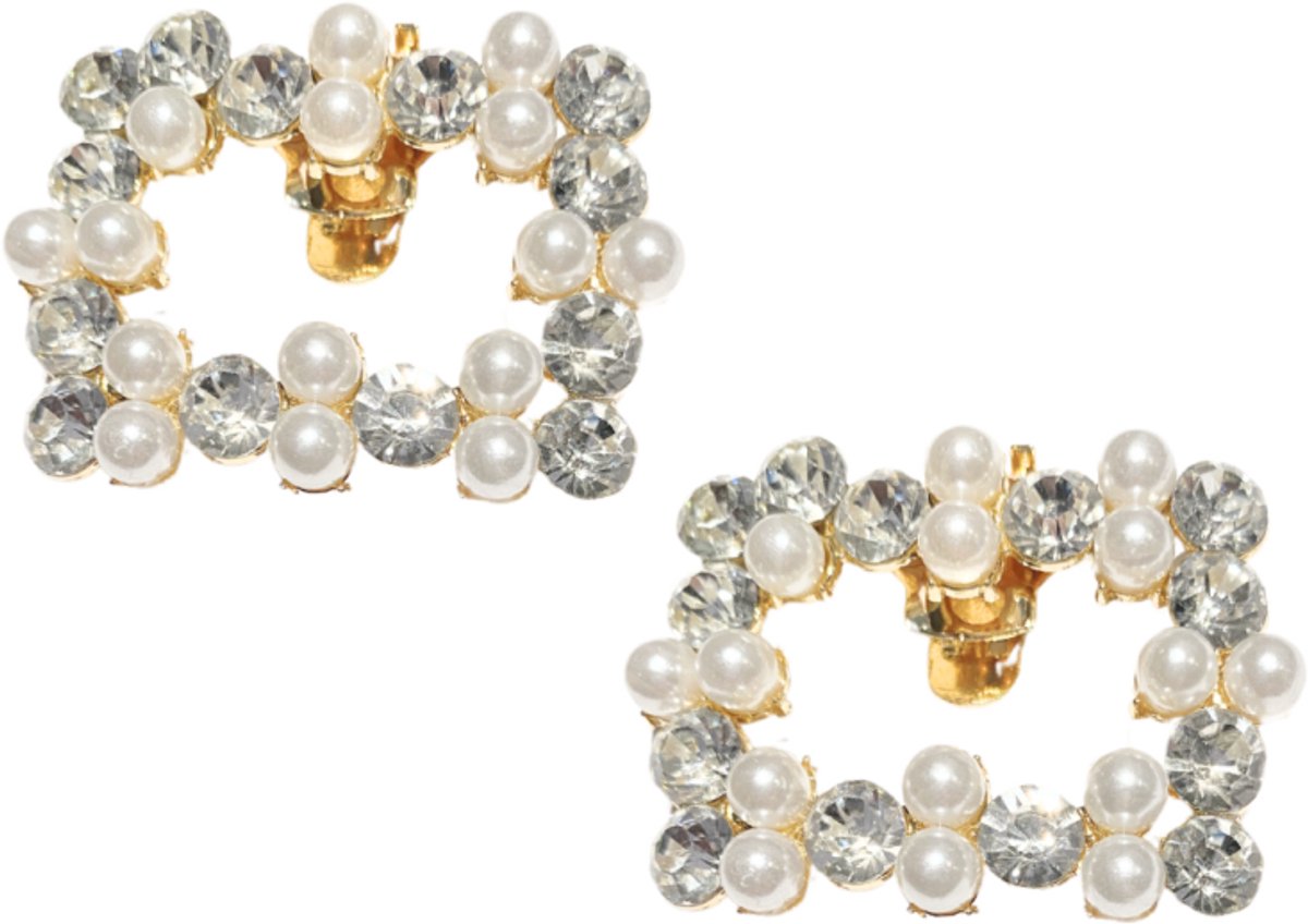 Schoenclips -Markies -goudkleurig- Trouwen-strass en synthetische parel - Trouwen-Charme Bijoux