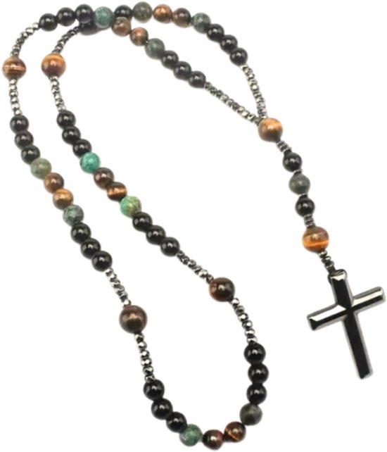 Rozenkrans ketting obsidiaan en tijgeroog - Charme Bijoux