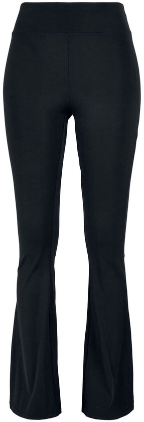 Zwarte flared dames legging met hoge taille, van voren gezien.