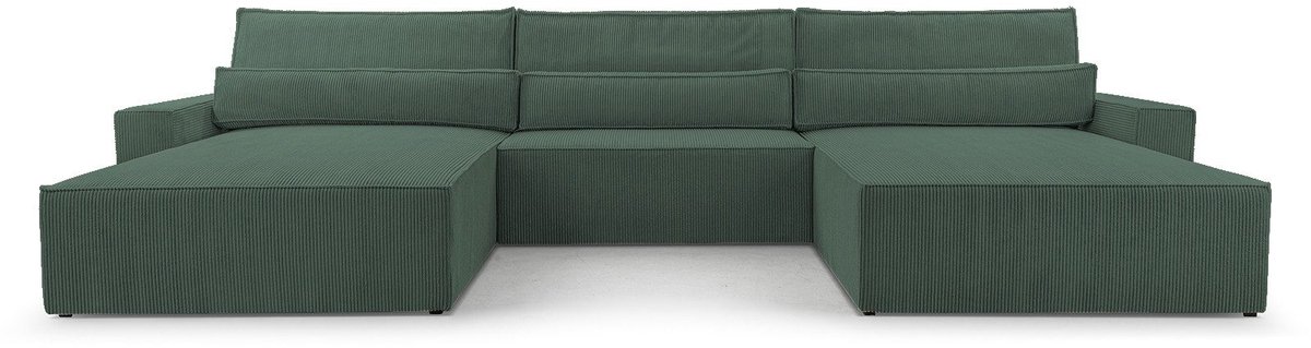 AJE Meubles B.V. Hoekbank - Luxe Comfort en Functionaliteit - 410 x 85 cm - Slaapfunctie met Ruim Bed - Slijtvaste Stof - DENVER U - Poso 14 Donkergroen