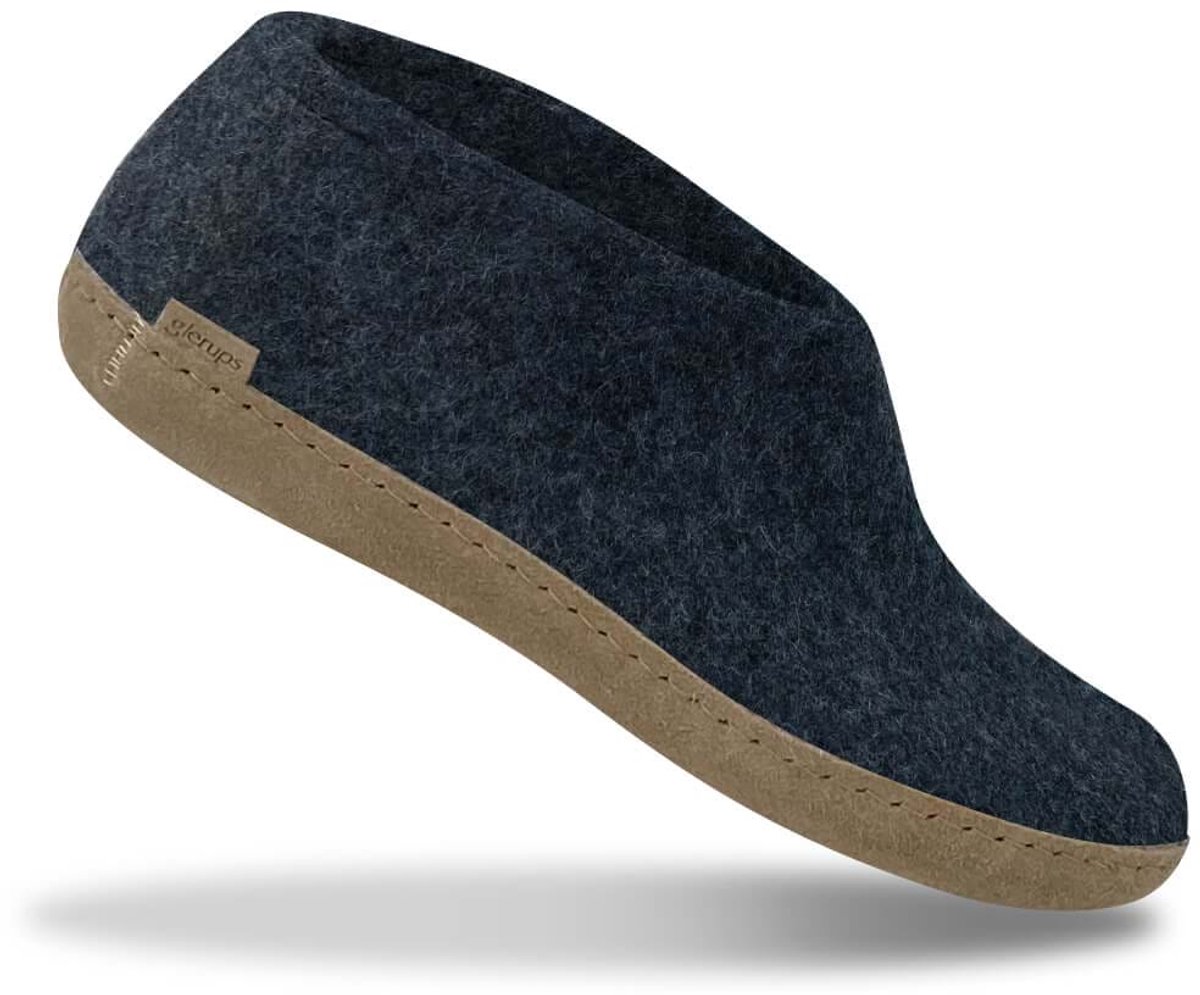 Glerups Lage Wollen Sloffen Leren Zool denim