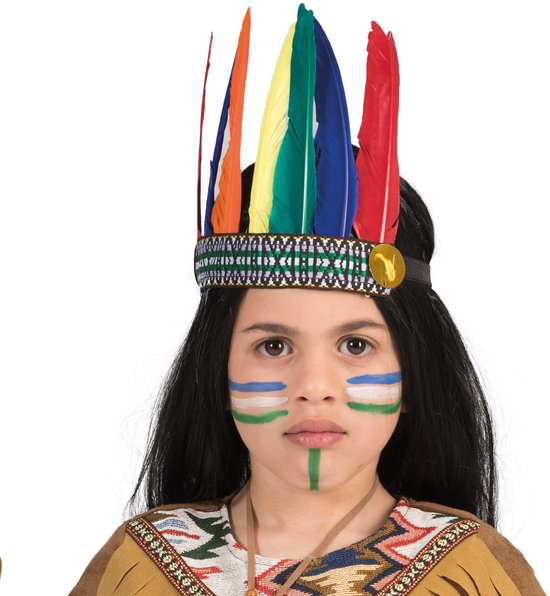 Indiaan verkleed hoofdtooi/hoofdband met veren - voor kinderen - Wilde westen verkleedkleding