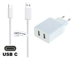 OneOne 2.4A lader met 2 poorten + 1,0m sterke USB C kabel. Oplader adapter past op Samsung Galaxy S8, S9, S10, S10e, S20, S21, S22, S24, S23, S25, Tab A9, Tab S3 / S4 / S5e, Tab S6 / S7 / S8 / S9 / S10 (Edge, FE, Lite, Plus, Ultra), F14, A06
