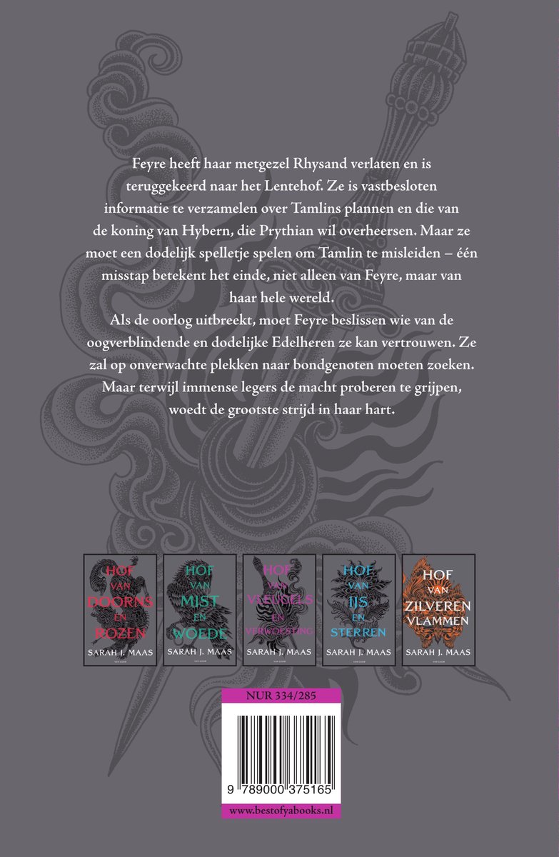 Achterkant van het boek met tekst en afbeeldingen van de vorige delen in de serie. Inclusief ISBN en website.