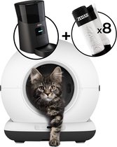Automatische Kattenbak - Zelfreinigende Kattenbak - Met kattenbakmat, 8 rollen opvangzakjes en Zedar A600 voerautomaat