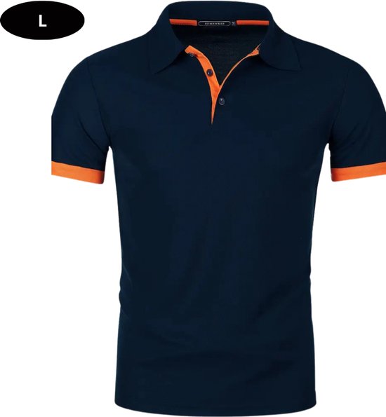 Polo de Golf Livano pour homme - T-shirt - Vêtements de golf - Accessoires de vêtements pour bébé de golf - Polo - Bleu marine + Oranje - Taille L