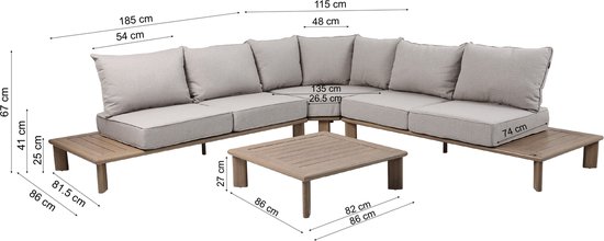 AXI Avery Salon de Jardin, angle, table basse, aspect bois, beige – Salon de jardin avec table - Structure en aluminium thermolaqué - 5 personnes