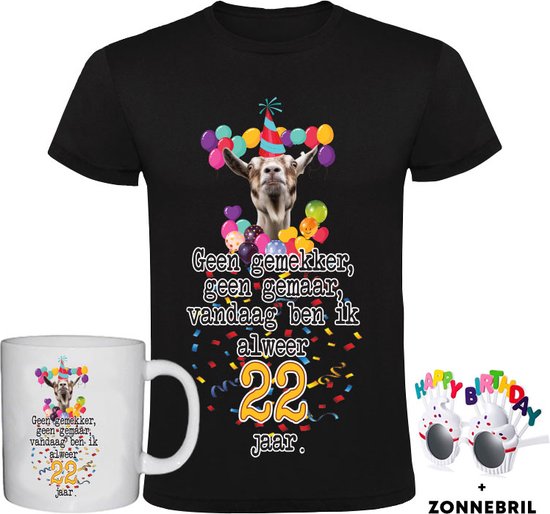 22 Jaar Grappig Heren T-shirt + Mok + Bril - 22e verjaardag - jarig - shirt