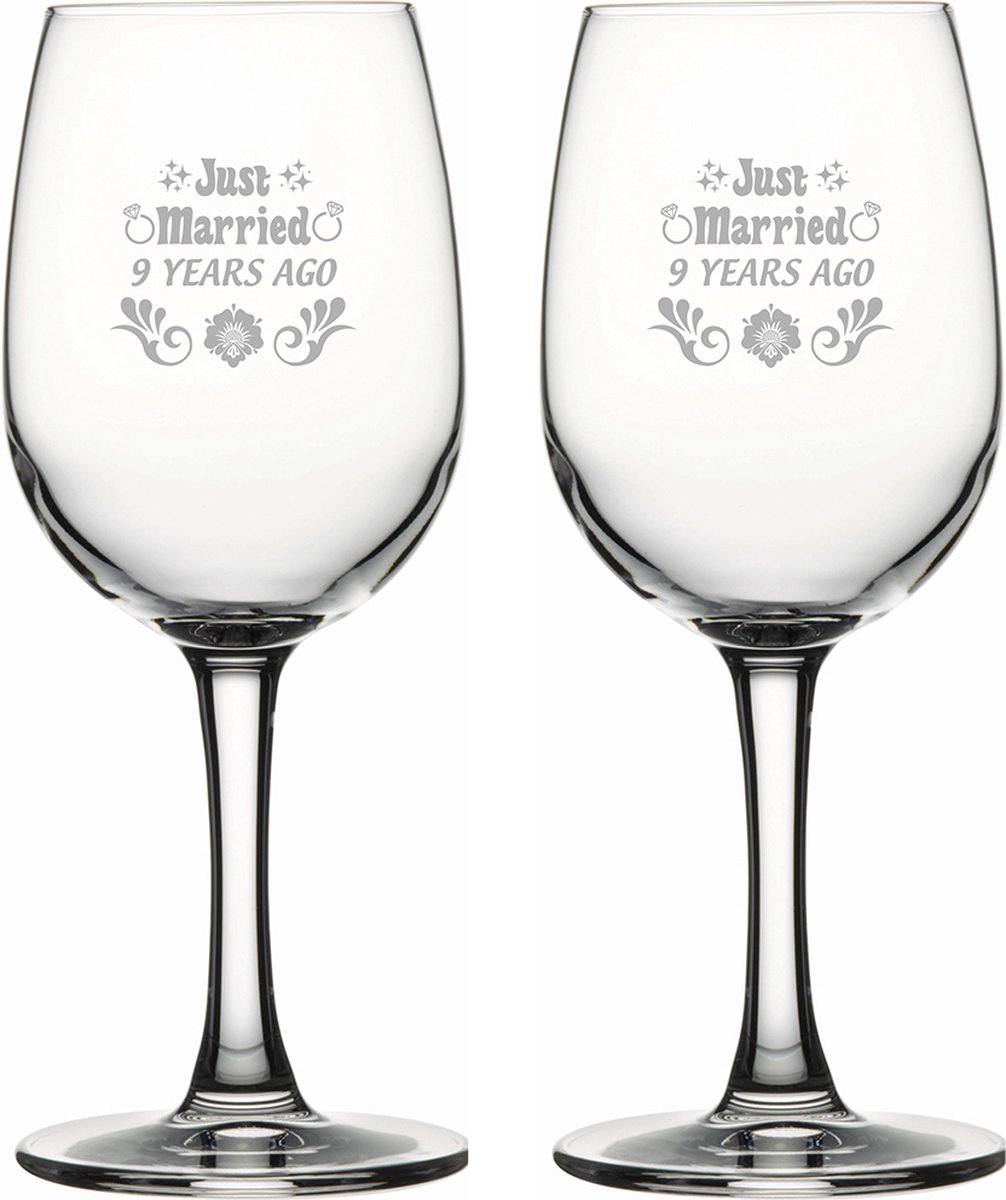 Gegraveerde set witte wijnglazen 26cl Just Married 9 years ago