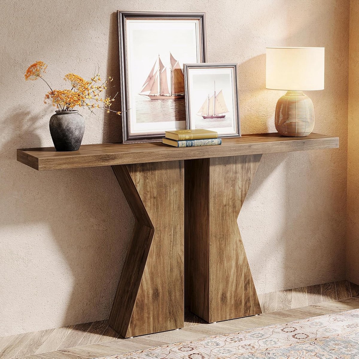 Tribesigns Console Tafel - Dressoirtafel - Industrieel - Bijzettafel - Hout - Bruin - 30 x 140 x 80 cm